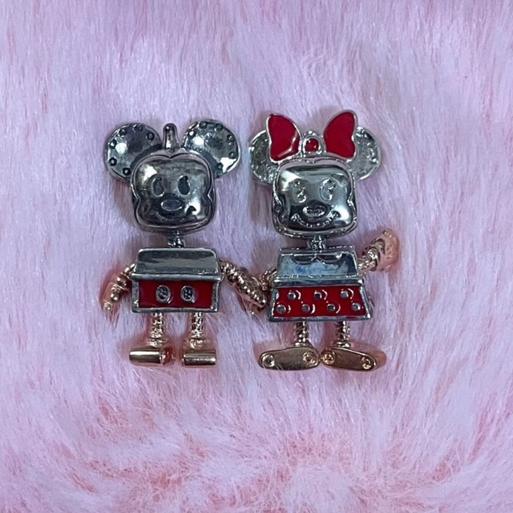 2 S925 ALE STERLING SILVER Mickey & Minnie Mouse Robot Bot Collections Charm Set